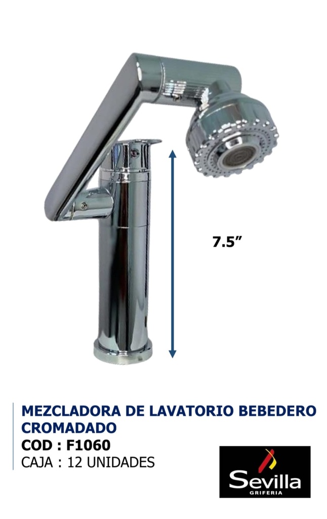 MEZCLADORA MONO COMANDO CROMADO PARA LAVATORIO SEVILLA F1060