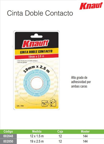 CINTA DOBLE CONTACTO 19XMM X 2.5MT KNAUF