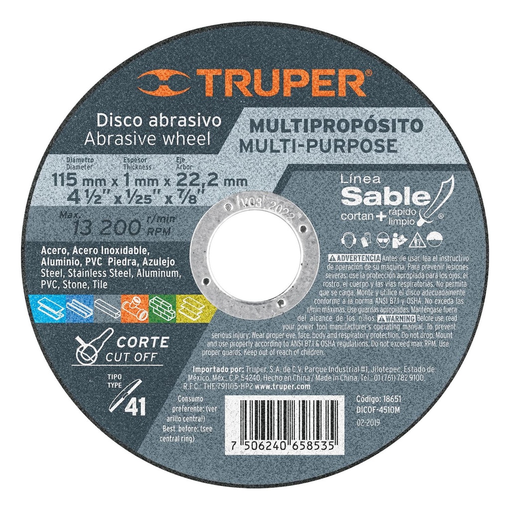 DISCO CORTE TRUPER MULTIPROPOSITO 4.1/2 18651