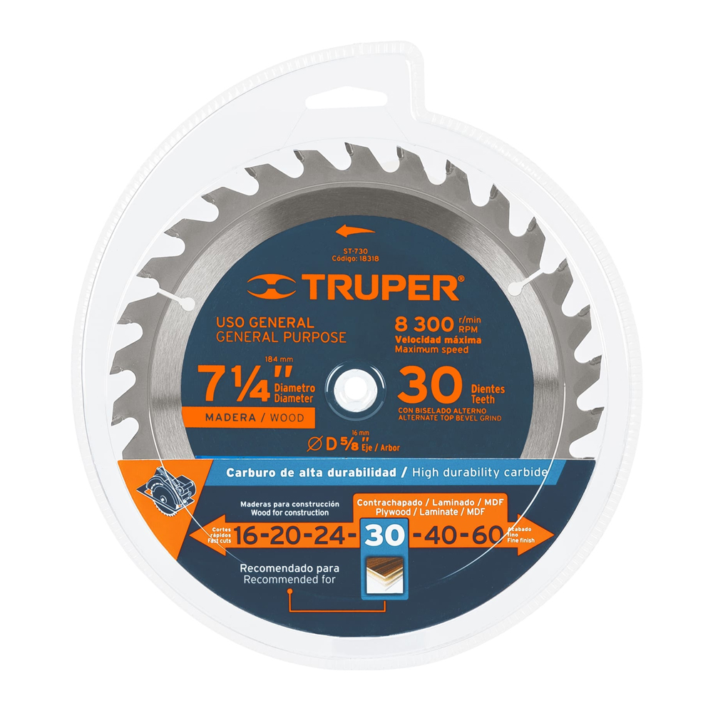 DISCO PARA MADERA 7.1/4'' 24TE TRUPER 18300