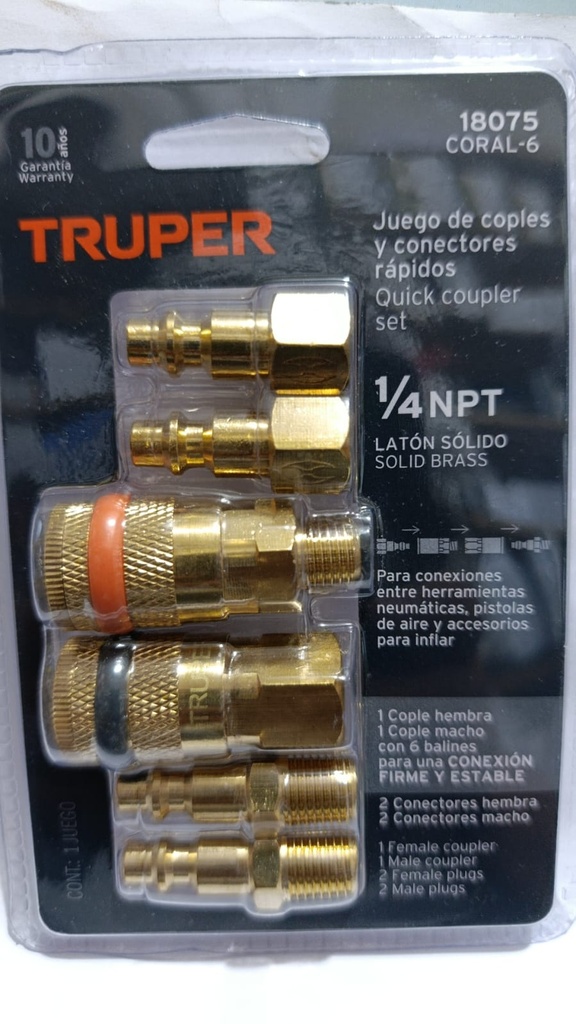 ACOPLE RAPIDO CONECTORES TRUPER 6PZ 1/4NPT 18075