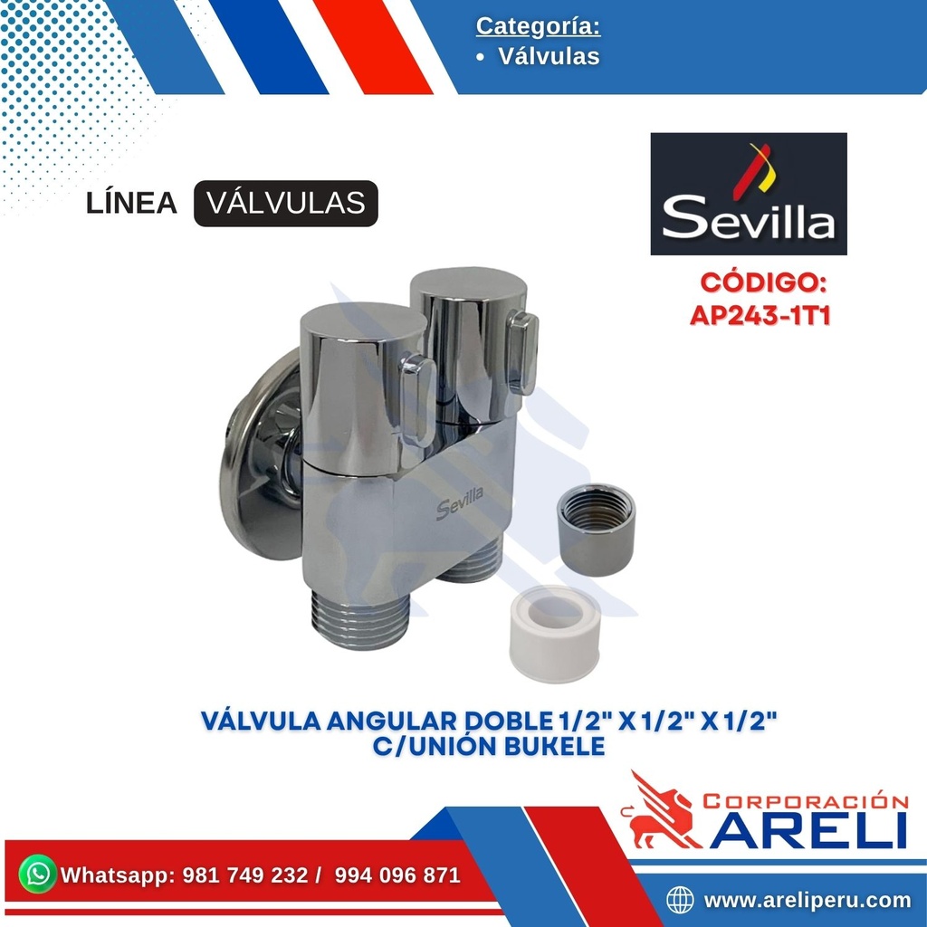 VALVULA ANGULAR DOBLE 1/2 CROMADO SEVILLA AP243-1T1