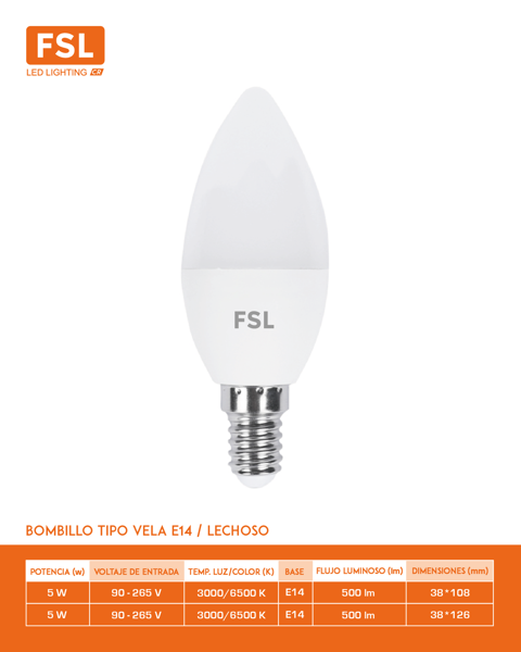 FOCO LED VELA 5.5WT LUZ CALIDO FSL