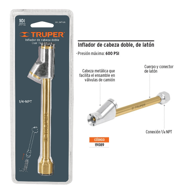 INFLADOR DE CABEZA DOBLE PARA LLANTAS TRUPER 19089