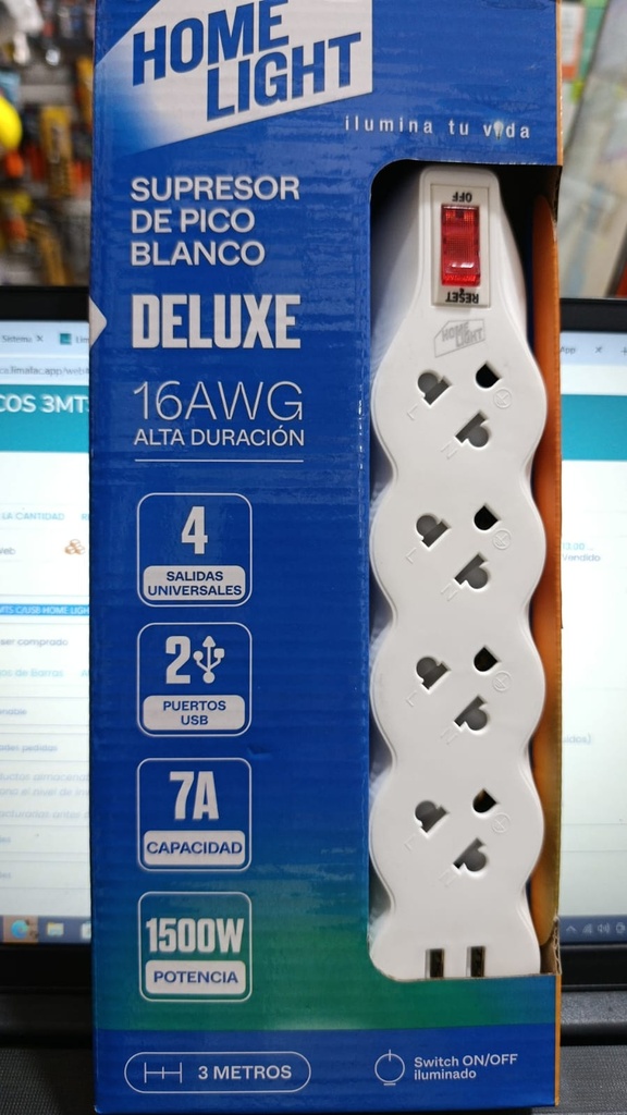 SUPRESOR DE PICOS 3TOMAS 3MTS C/USB HOME LIGHT DELUXE