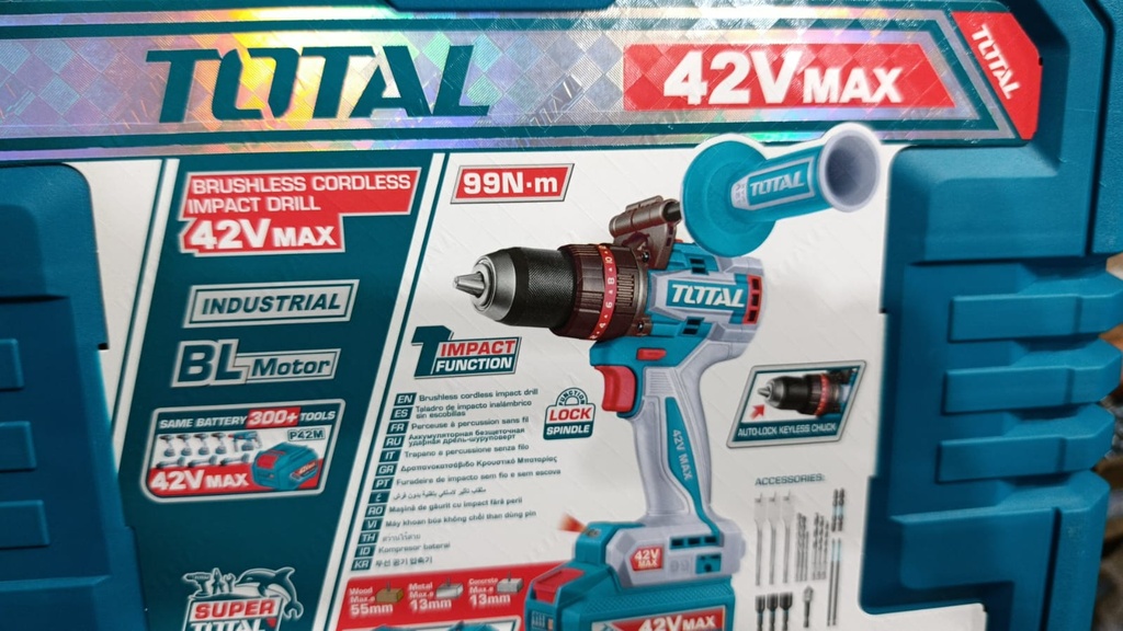 TALADRO INALAMBRICO PERCUTOR 1/2 TOTAL 42V 2.0AH 99NM TIDLI429982