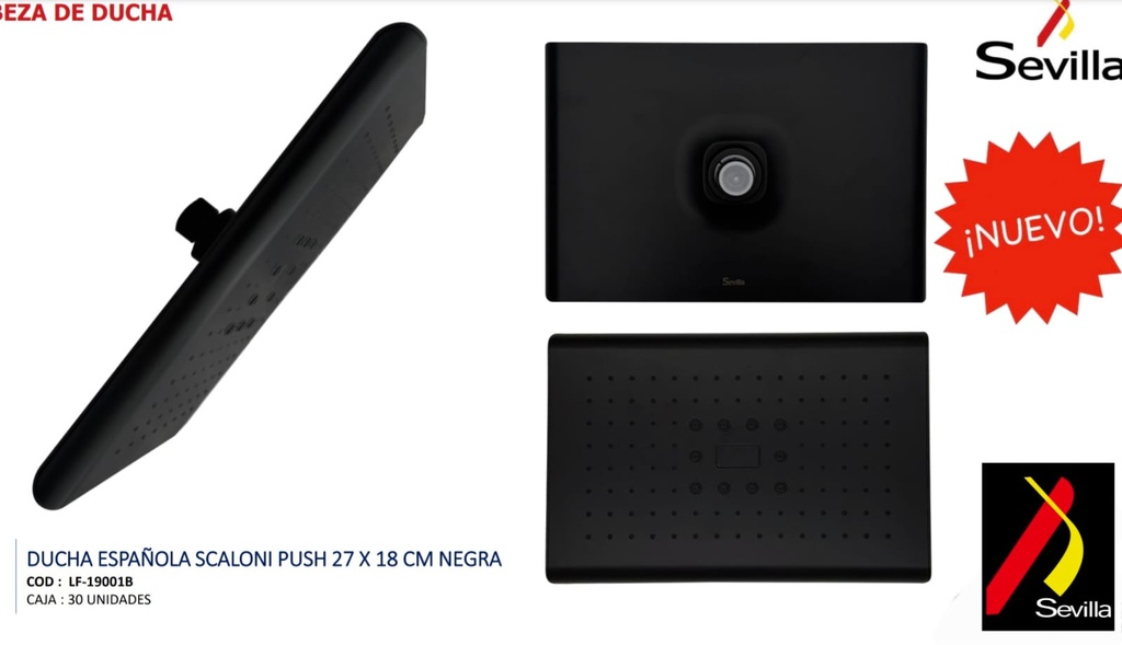 BRAZO DE DUCHA RECTANGULAR NEGRO+BRAZO SEVILLA LF-19001