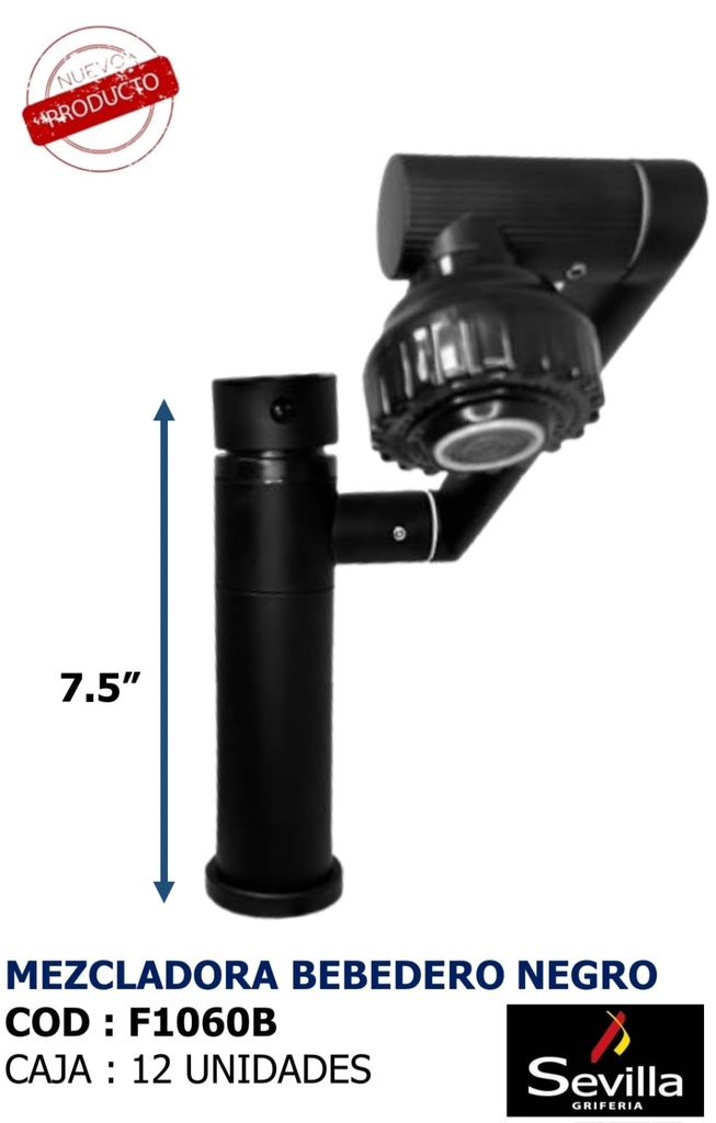 MEZCLADORA MONO COMANDO NEGRO PARA LAVATORIO SEVILLA F1060B