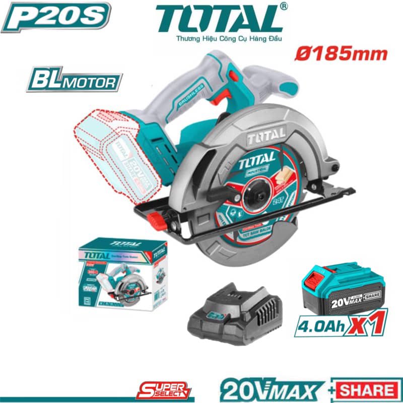 SIERRA CIRCULAR INALAMBRICO 7.1/4" SIN CARBON 20V 4AM TOTAL