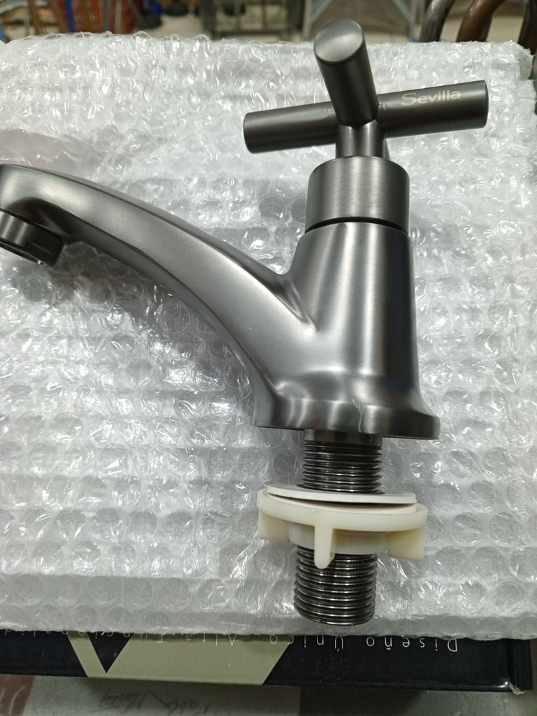 LLAVE LAVATORIO GRIS CRUZ ACERO MATE SEVILLA 2390A101GG