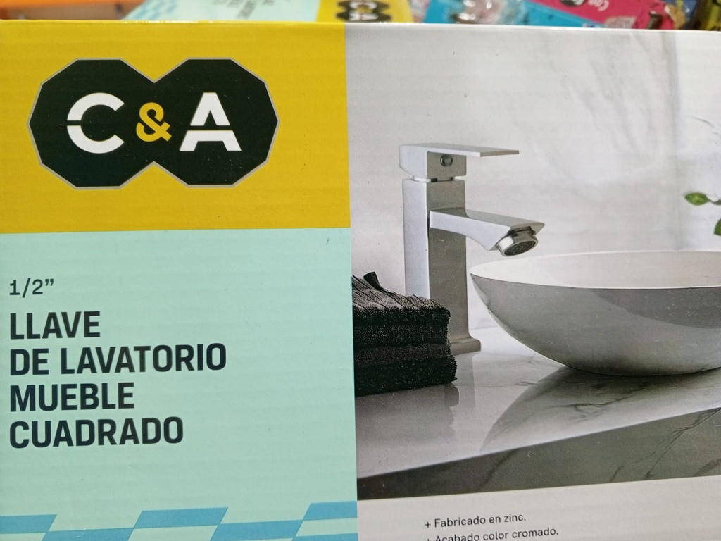 LLAVE LAVATORIO CROMADO CUADRADO TIPO F-15CM PESADO C&A