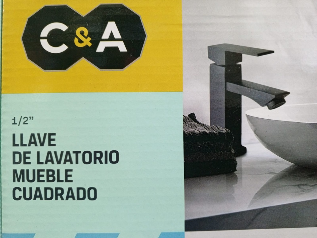 LLAVE LAVATORIO NEGRO CUADRADO TIPO F-15CM PESADO C&A