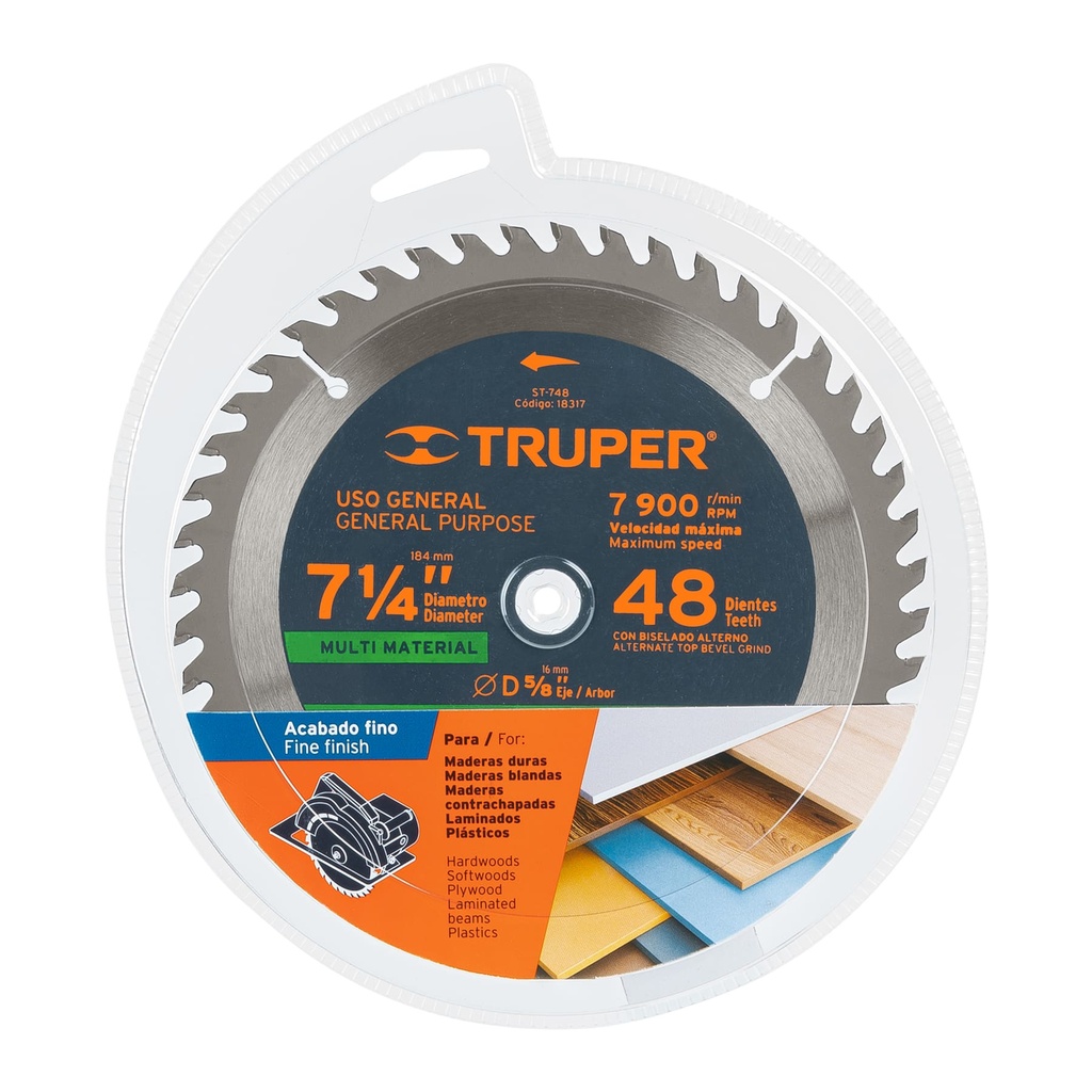 DISCO PARA MADERA MULTIMATERIAL 7.1/4'' 48TEEH TRUPER 18317