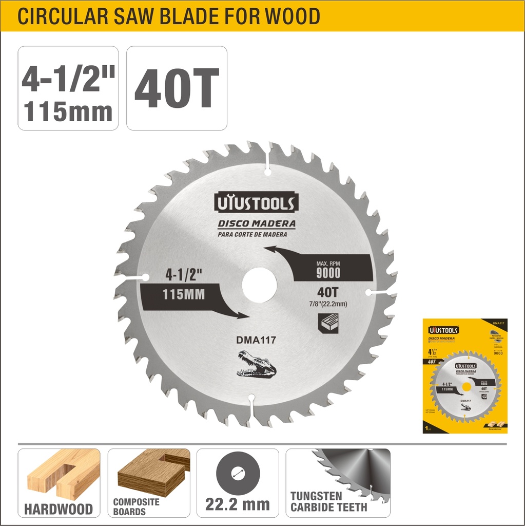 DISCO PARA MADERA UYUSTOOLS 4.1/2'' 40 TEETH DMA117