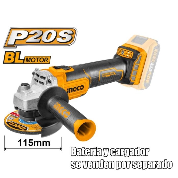 AMOLADORA INGCO INALAMBRICO SIN CARBON 20V 4MP 900W