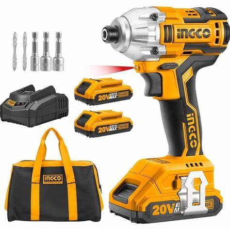 TALADRO INGCO IMPACTO INALAMBRICO SIN CARBON 20V 2AM + MALETA